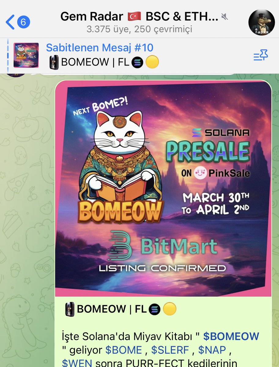 gem_radar's tweet photo. 🔥🔥🔥Telegram grubumuzda paylaştığımız @Bomeow_solana  projesi anlık 20x

Ekibi ve kazananları tebrik ederiz

https://t.co/kni2g2eFF2 https://t.co/zIRJgCTgio