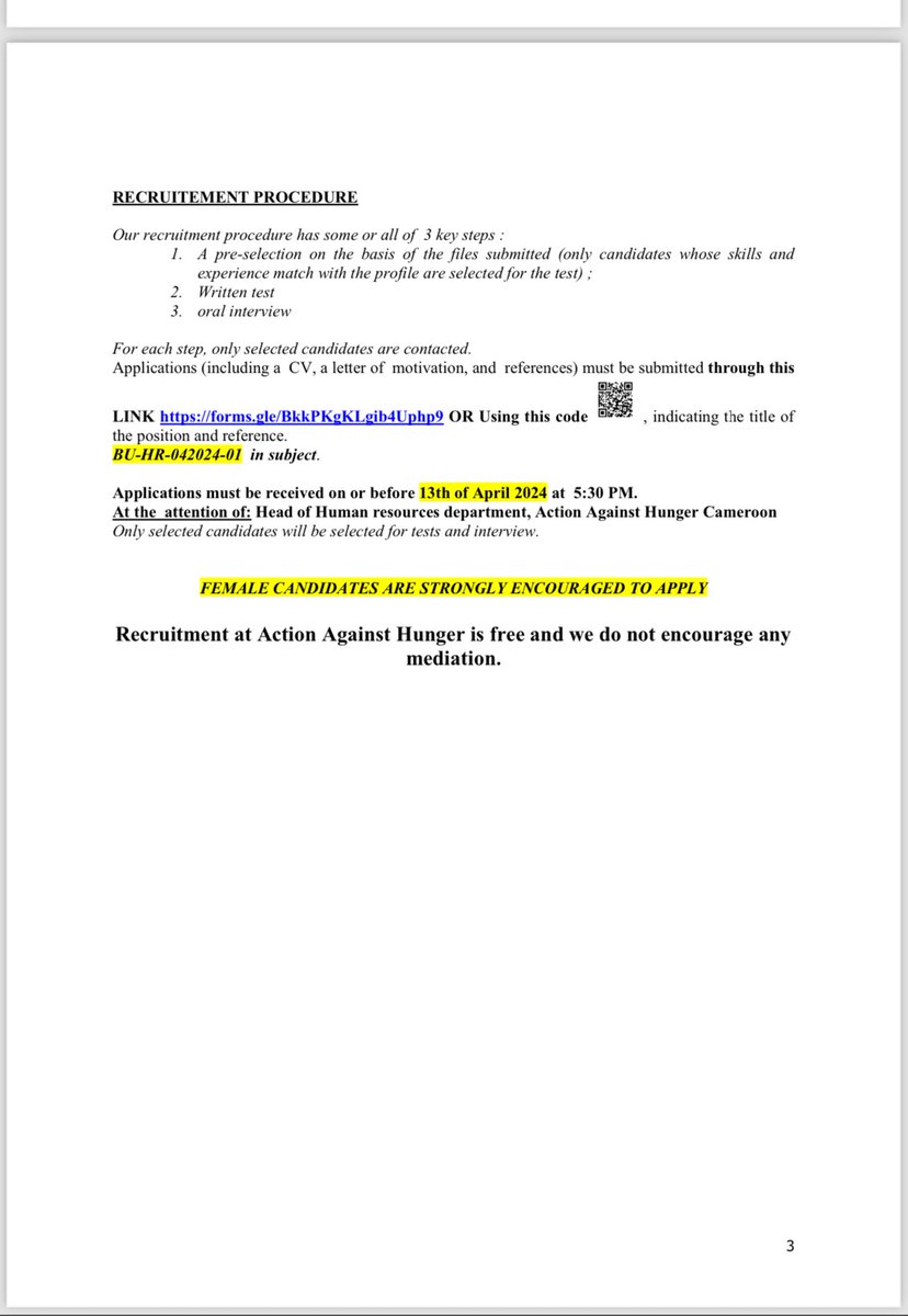 Midwife needed at Action Against Hunger… to work in Kumba. Female candidates are strongly advised to apply… @BBongshe …. This may be ours … best wishes Girl❤️