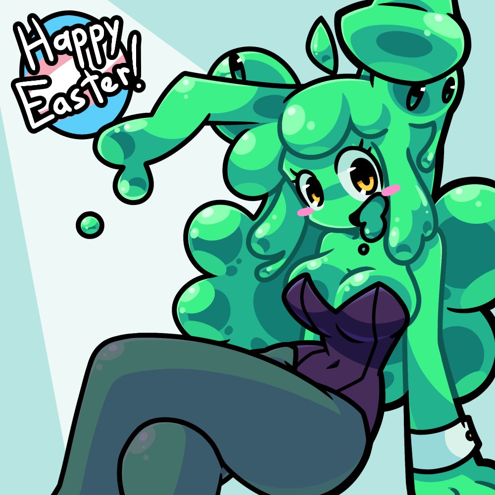 Here's a (Slightly Late) Easter art of Mergella I've been working on!

Gotta say, really proud of how it came out!
#HappyEasterDay #HappyEaster2024 #TransDayOfVisability #Slimegirl #OC #OCart #Bunnygirl