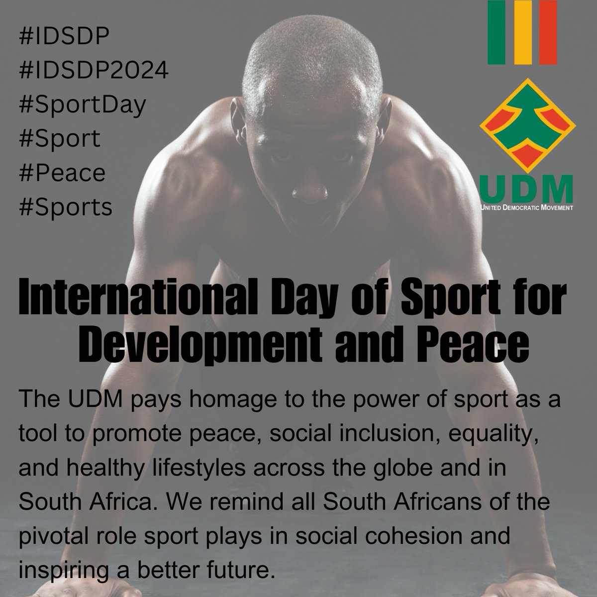 The UDM recognises the influence of sports as a catalyst for fostering peace, social cohesion, equality, and well-being worldwide. Sports play a vital role in shaping a unified and sustainable future for everyone.

#IDSDP, #IDSDP2024, #SportDay, #Sport, #Peace