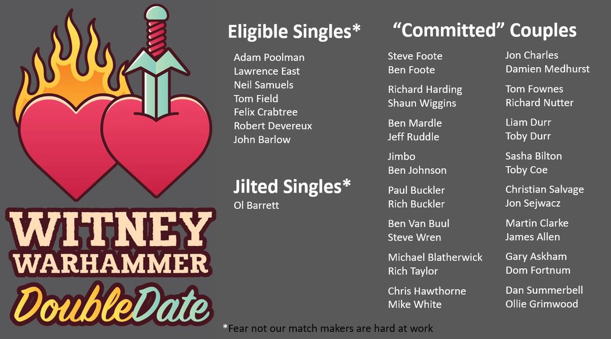 #WWFour the Mortal Realms hottest engagement has a full compliment of attendees.

Many more couples have committed to each other, but we regret to announce that within 24 hours of the last Engagements <a href="/Korvaks_Saga/">Nameless Ghoul</a>  jilted <a href="/OB1138/">Ol' Rotgut Toadsmasha🏴‍☠️🎲🍻</a>  for the enticing @richnutter