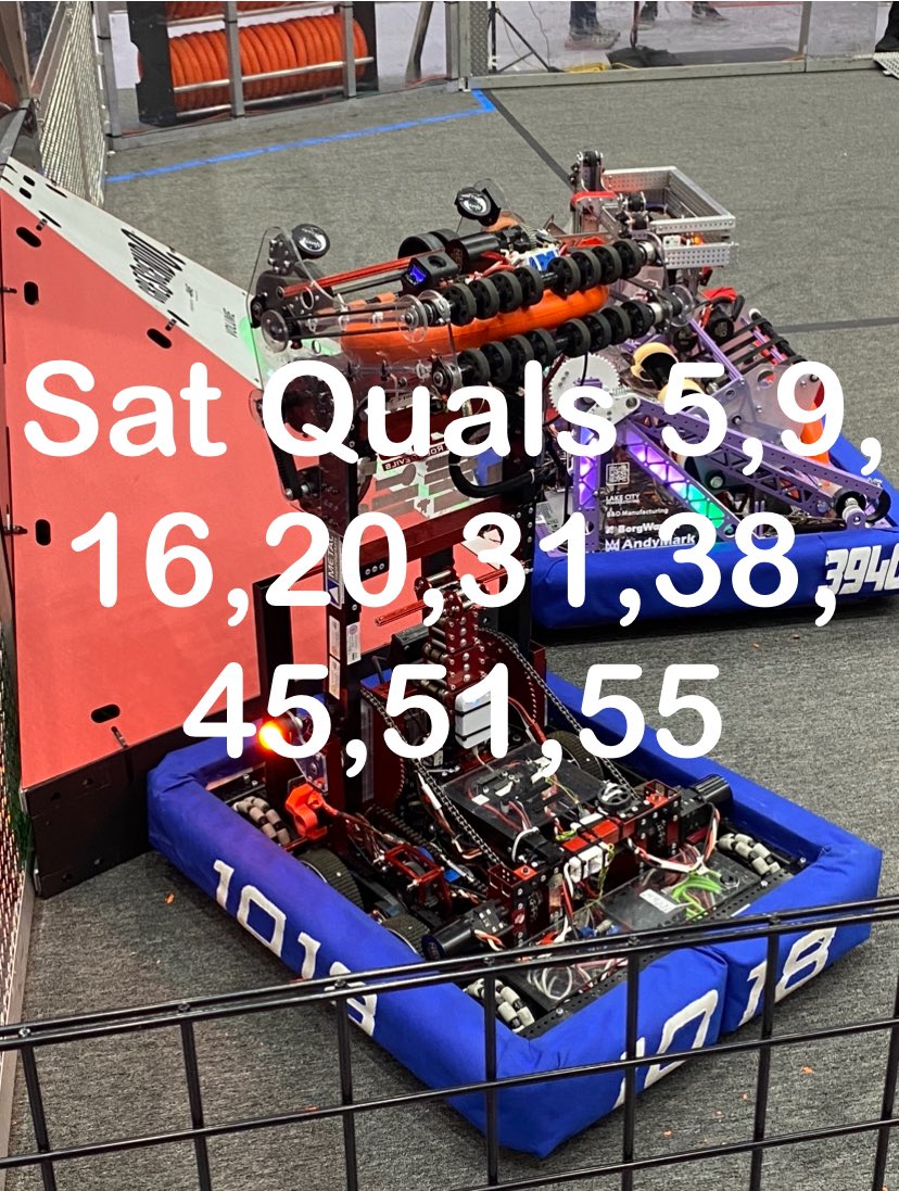 Indiana State Championship qualification matches today. m.twitch.tv/firstinrobotics you can watch the live stream and cheer on the Pike RoboDevils team 1018 or even better come to the event at Lafayette Jefferson High School. Our list of match numbers is below. MSD of Pike Township