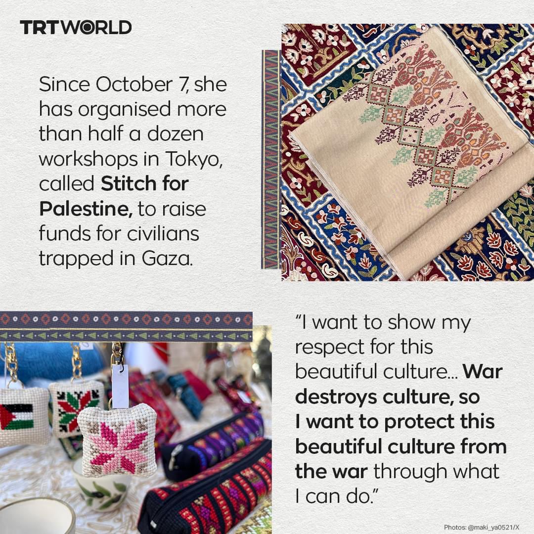 トルコTRT world Palestinian tatreez in Japanese kimono : a cultural symbol of solidarity 記事はこちらから↓ trtworld.com/magazine/pales…