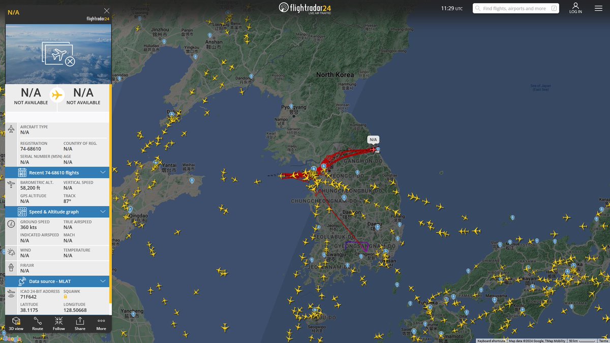 Apr. 6, 2024
#Sacheon Airport #Gyeonggi Bay, West Sea of South Korea #MDL

#NoCALLSIGN #71F642 ROKAF RQ-4B Global Hawk