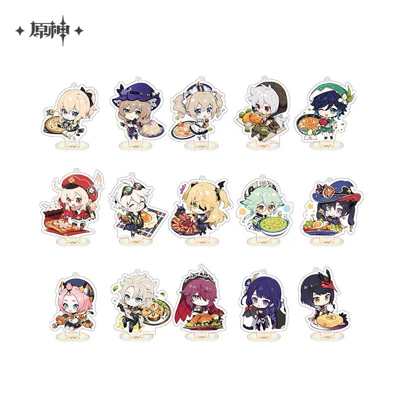 GenshinUpdate's tweet photo. Delicious Party Theme Merchandise Series Standee update with new characters
▶️Tmall link: https://t.co/rl3qeMjAnb 
Price: 28 CNY
Available for sale on April 9
#GenshinImpact #原神 #원신 https://t.co/i5gTxAxaRx