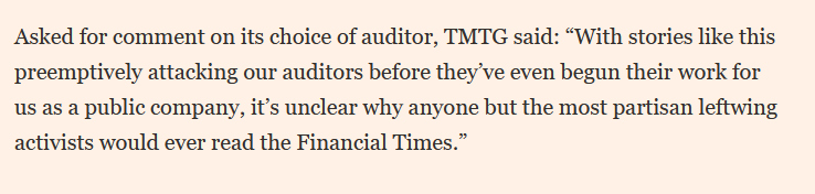 'Trump Media auditor has faced repeated criticism from regulators' 8th largest audit firm in USA by # clients, just 50 staff, only 10 are CPA. 100% fails on its PCAOB visits. ft.com/content/905f26… via @ft This quote from Trump Media is probably a badge of honour for the FT!