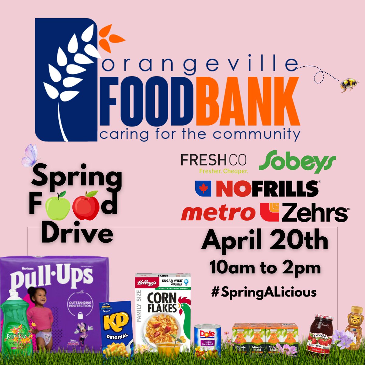 Save the date for our Spring Food Drive! 🗓️Saturday April 20th ⏰10am-2pm #Orangeville #DufferinCounty #FoodDrive #Community #SpringALicious