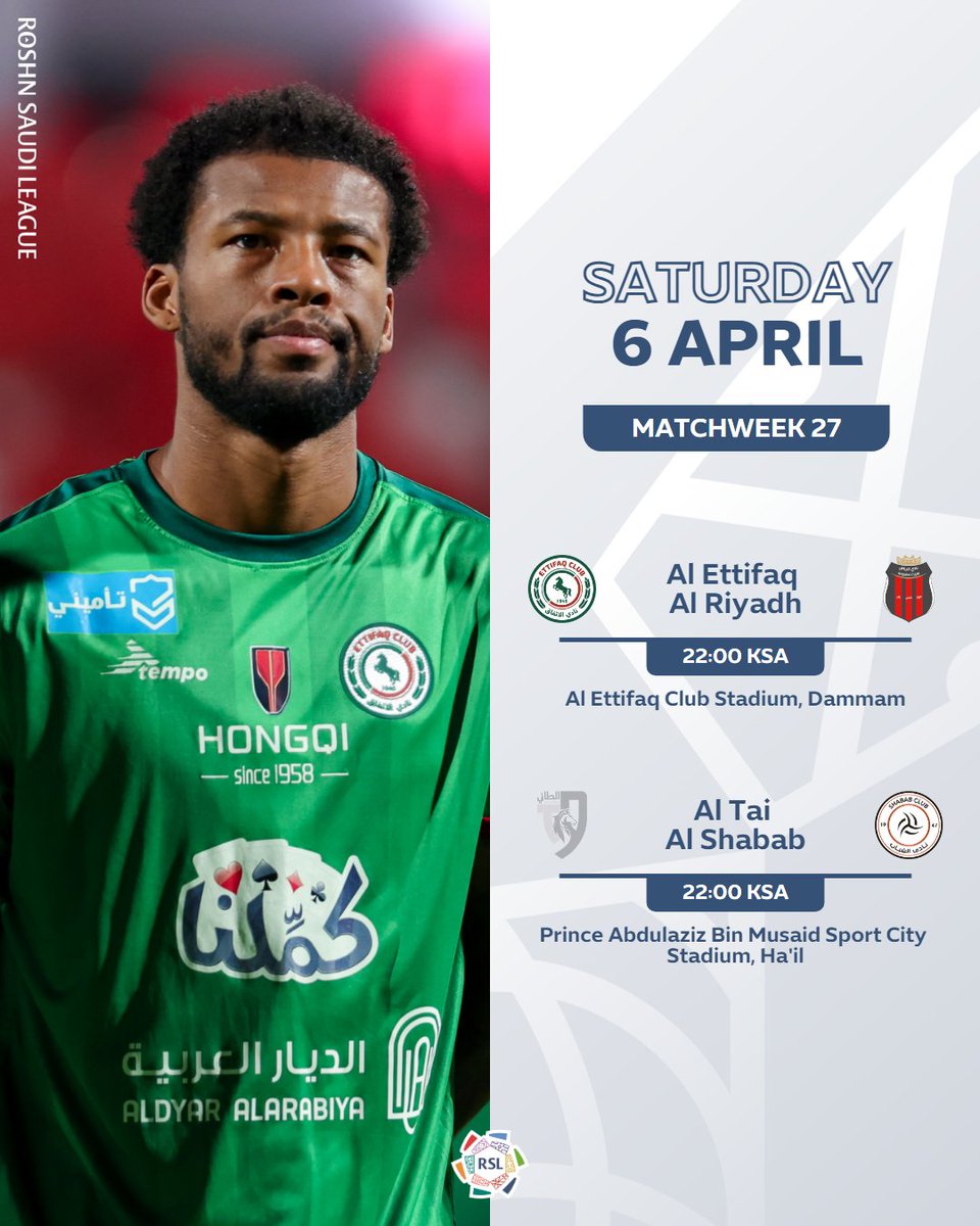 Al Ettifaq x Al Riyadh à 21h00 !

Al Taï x Al Shabab à 21h00 !