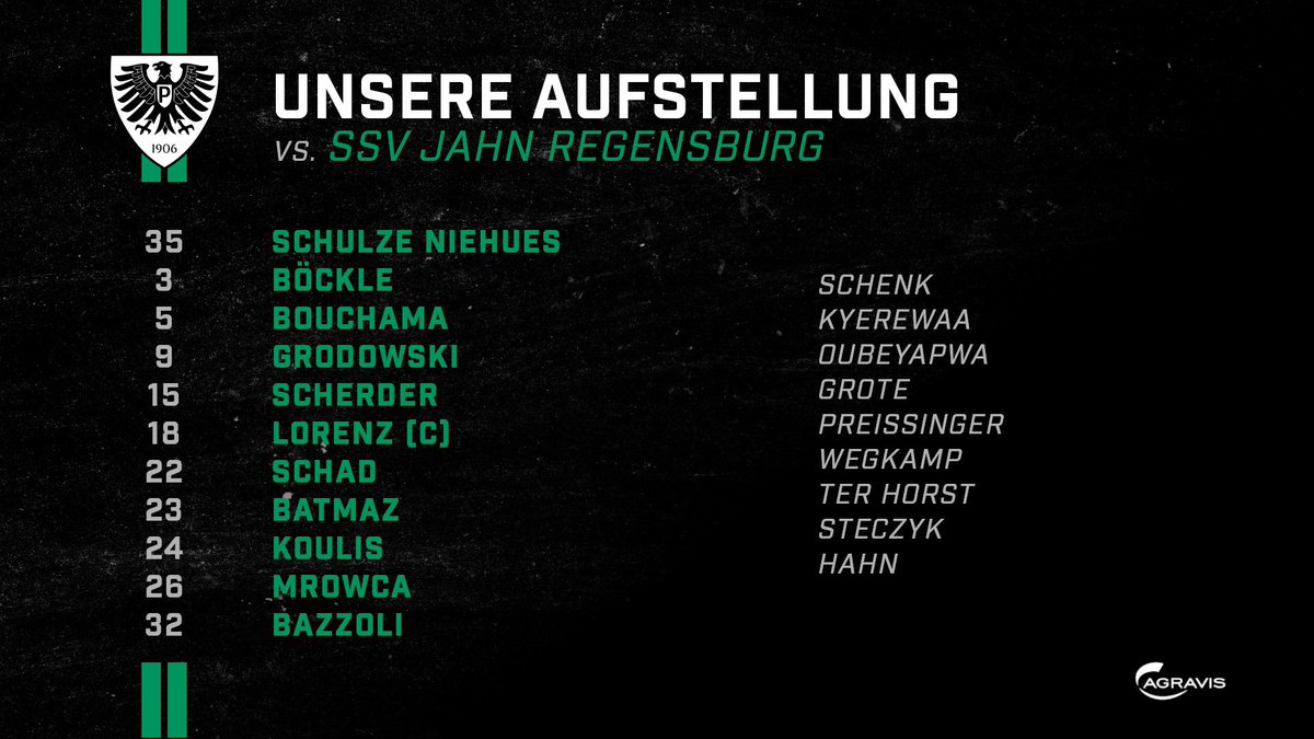 Hier ist unsere Aufstellung für das Topspiel gegen Jahn Regensburg ⚫️⚪️💚 #scp06 #SCPSSV