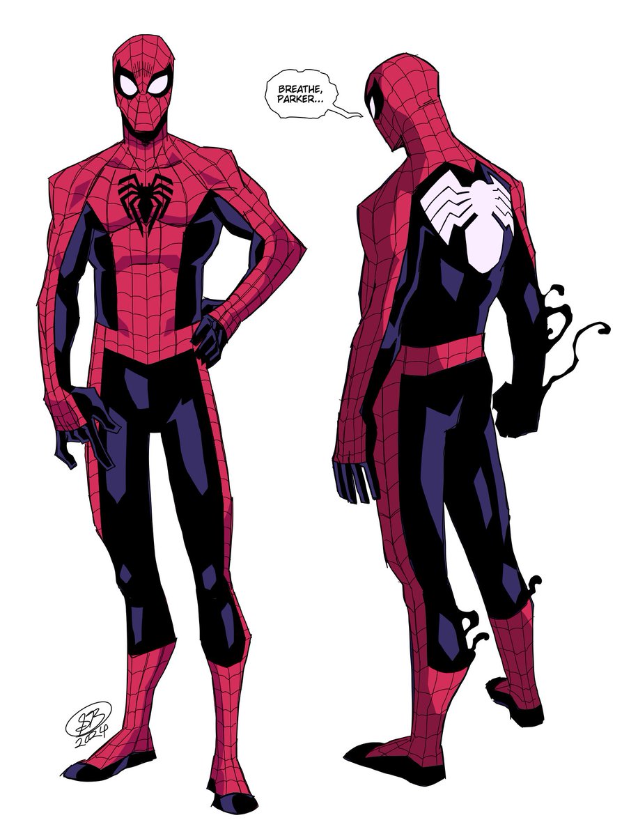 Had this idea a WHILE back for a classic style spidey suit where the black sections are the symbiote and the red sections are a suppression system that helps Peter control its violent tendencies