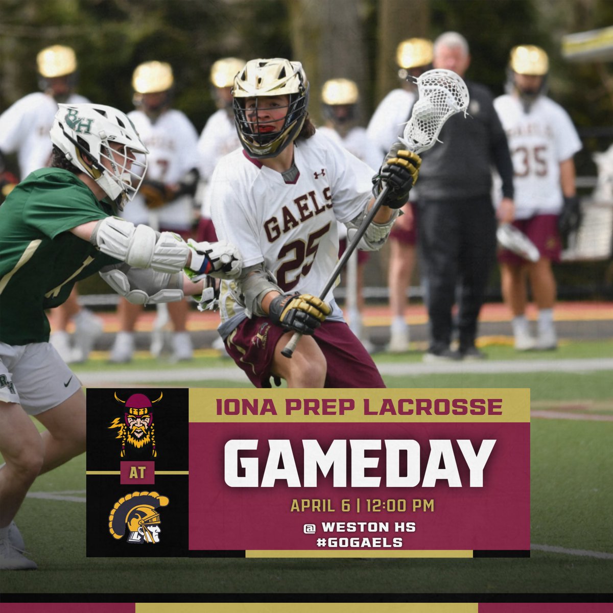 #GameDay🥍 JV & Varsity @ionapreplax travel to CT to take on Weston HS JV at 10AM & Varsity at 12PM #GoGaels