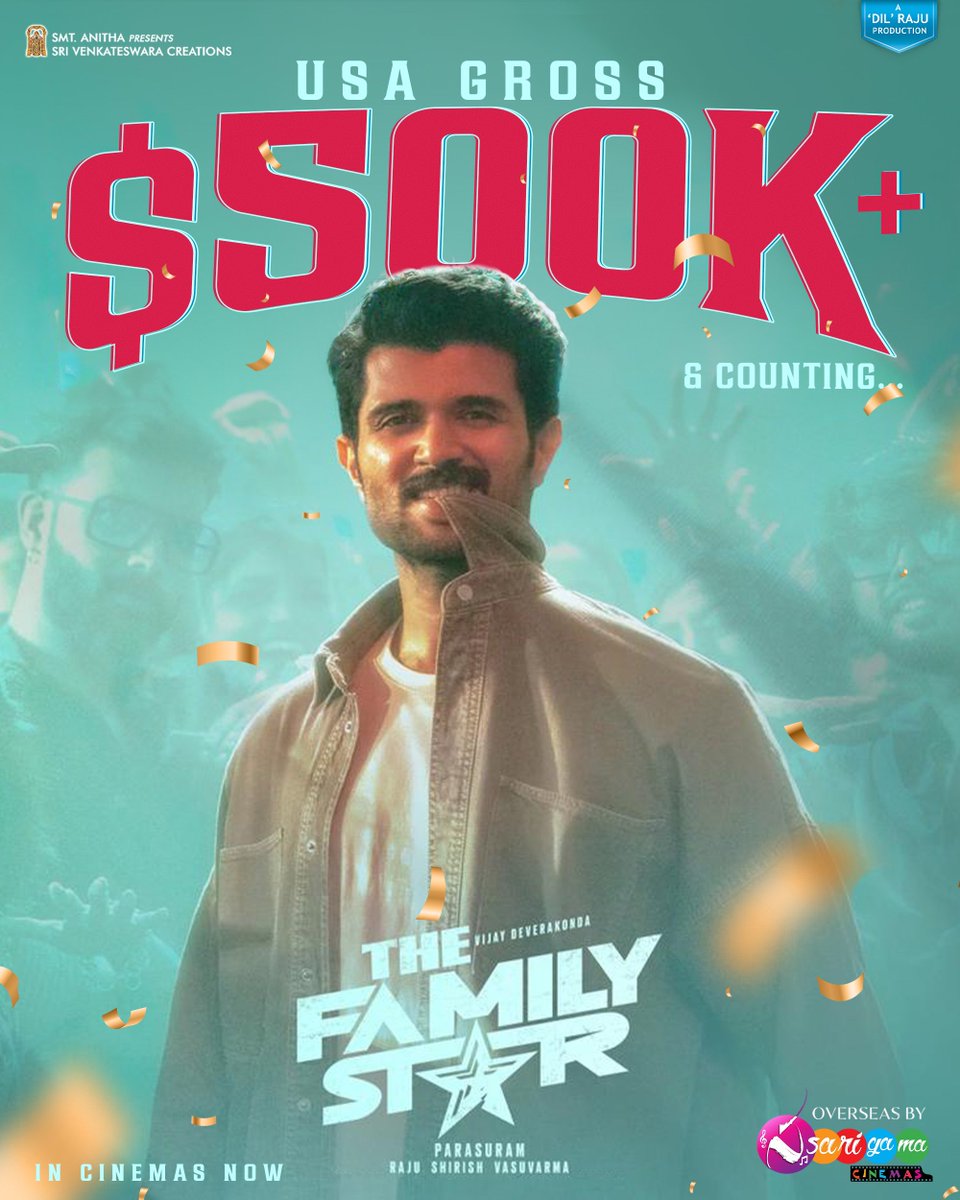 Every household has found its perfect summer entertainment! 💥💥 #TheFamilyStar USA gross now stands at $500K+ mark and counting! ❤️‍🔥 Don’t miss this perfect family entertainer in theatres near you ⭐️ #FamilyStar overseas by @sarigamacinemas