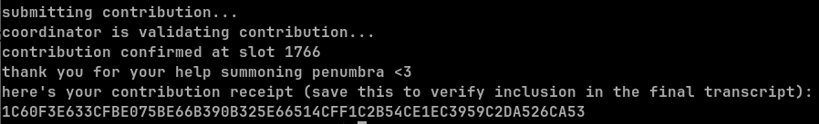 Successfully contributed to the summoning ceremony of <a href="/penumbrazone/">Penumbra 🌘</a> 

SLOT 1766

1C60F3E633CFBE075BE66B390B325E66514CFF1C2B54CE1EC3959C2DA526CA53