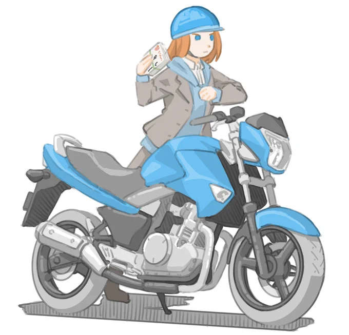 年賀状の駆け込み投かんをしようとする12月25日の女子です(スズキ GSR250)【再掲(2021年末の投稿です)】#バイクJK#イラスト 