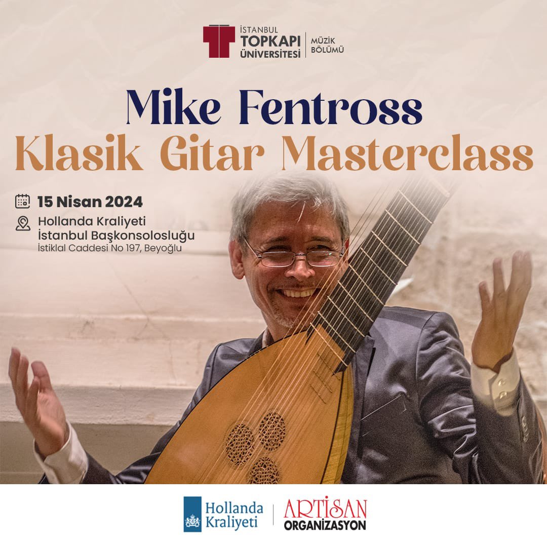 Hollanda Kraliyeti İstanbul Başkonsolosluğu, Artizan Organizasyon ve Üniversitemiz Müzik Bölümü iş birliği ile 15 Nisan’da gerçekleşecek olan Teorbo Sanatçısı Mike Fentross 'Klasik Gitar Masterclass' etkinliğine Müzik Bölümü klasik gitar öğrencilerimiz dönem eserleri ile…