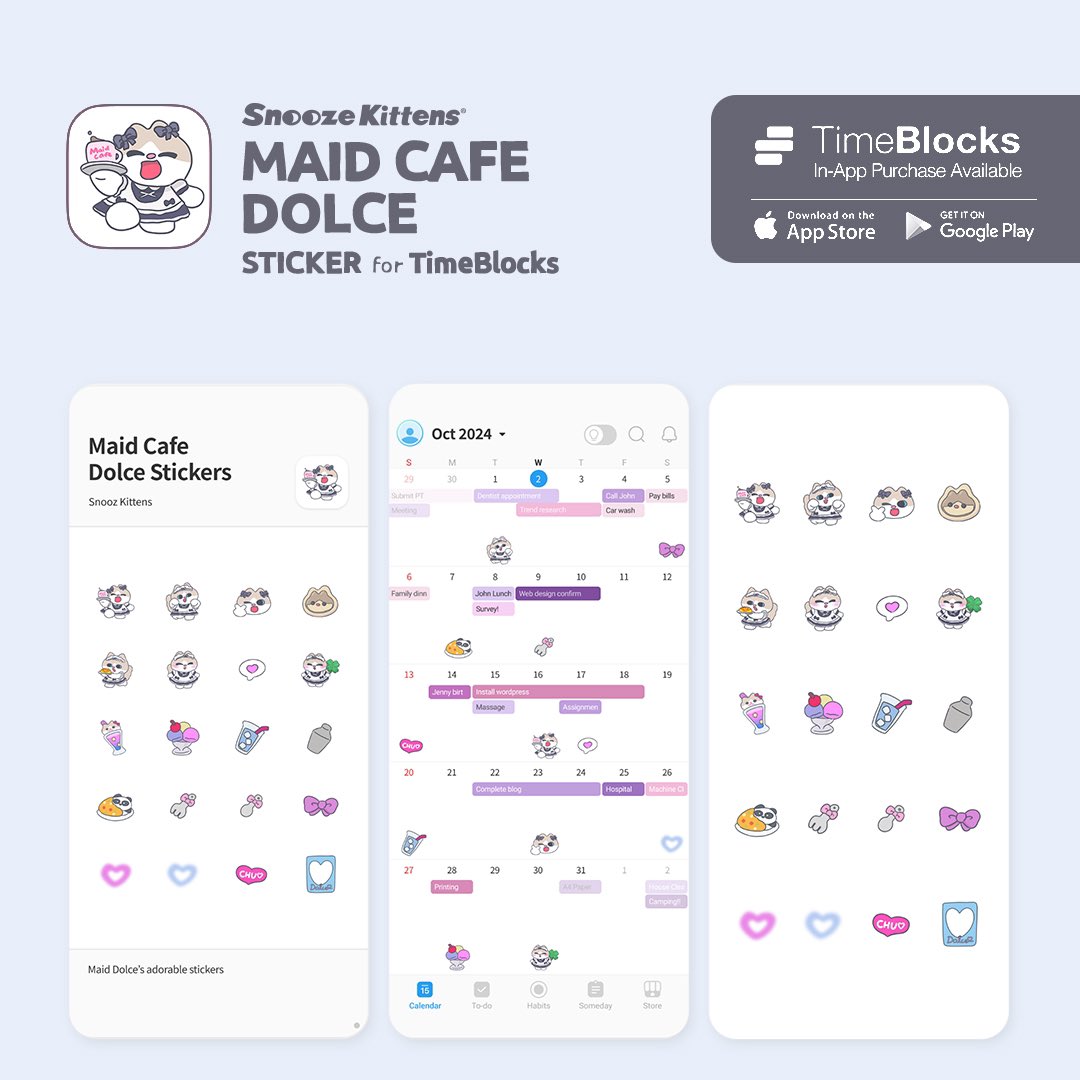 SnoozeKittens's tweet image. 스누즈키튼즈 X 타임블럭스, 스누즈 메이드카페 타임블럭스 테마와 스티커가 출시되었어요!💝🎀 모바일에서도 쉽게 스케줄링 할 수 있는 다이어리앱 타임블럭스에서 ‘스누즈키튼즈’를 찾아주세요.(인앱구매)🛒
@GetTimeBlocks #스누즈키튼즈 #타임블럭스 #TimeBlocks #디지털다꾸 #플래너앱 #캘린더앱