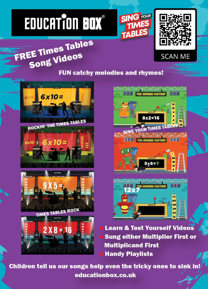 Have you seen our ✨NEW✨ digital flyer? 🙌🏼 
It includes a clickable QR link to our YouTube channel 🎵 😎 🎸

educationbox.co.uk/wp-content/upl…

#timestables #multiplicationtablescheck #MTC #timestablessongs #multiplication #education #learningthefunway #children #fun #music