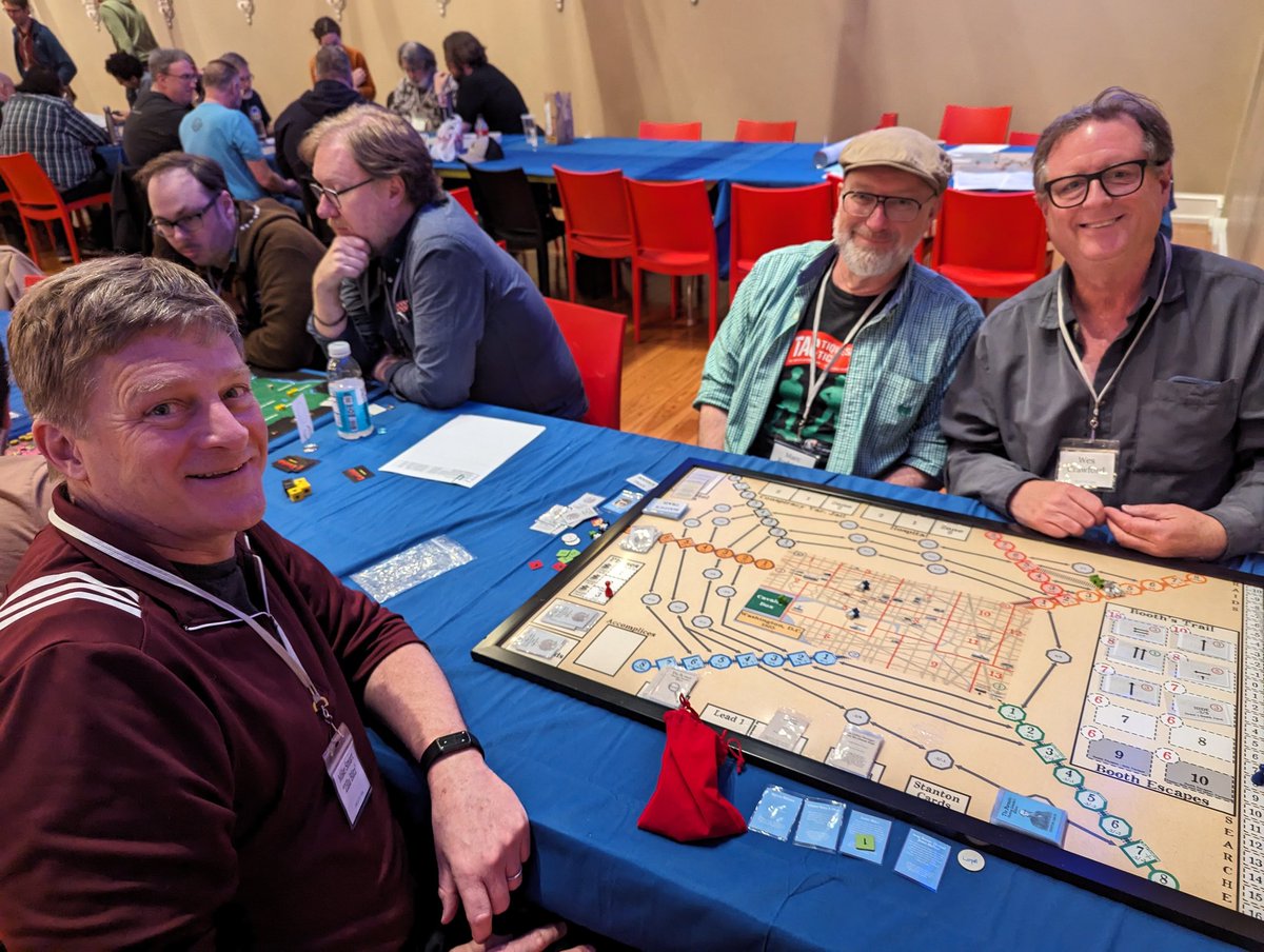 Trying to track down John Wilkes Booth with @gzBlitz , vs Marc Rodriguez and designer Wes Crawford! @fortcircle games' #CircleDC convention!