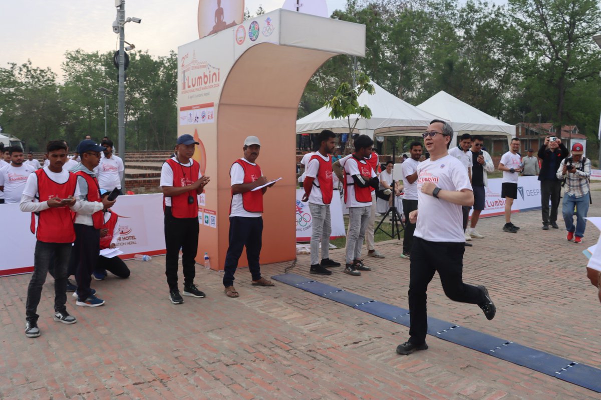 Great pleasure to attend the Lumbini Internatioanl Peace Marathon, part of the Lumbini International Peace Festival, with Hon.DPM&FM Narayan Kaji Shrestha and all distinguished guests. Congratulations to all participants on your excellent performances. Let's expect Peace…