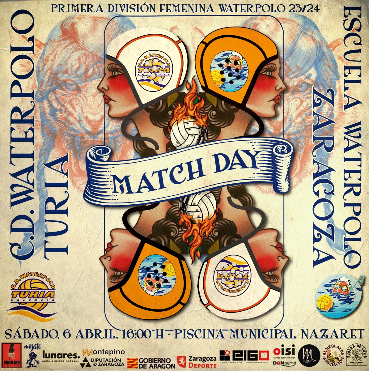 E.WP.ZARAGOZA (@ewpzgz) on Twitter photo 🤽🏻♀️MATCH DAY🤽🏻♀️
📅6/04/2024
⏰ 16:00 h
📍 Piscina Municipal Nazaret
Partido de la
J19 de Primera División Femenina Nacional
<a href="/WaterpoloTuria/">Waterpolo Turia ®</a>
🆚
EWZ
#somosescuelasolosequipo
<a href="/Montepino_Logis/">Montepino</a>
<a href="/zaragozadeporte/">Zaragoza Deporte</a> <a href="/Fanaragon/">FANARAGON</a>
<a href="/DPZaragoza/">Diputación de Zaragoza</a>
<a href="/GobAragon/">Gobierno de Aragón</a>
<a href="/ardeportes/">Aragón Deporte</a>
#eigoconstrucciones 🤽🏻♀️MATCH DAY🤽🏻♀️
📅6/04/2024
⏰ 16:00 h
📍 Piscina Municipal Nazaret
Partido de la
J19 de Primera División Femenina Nacional
<a href="/WaterpoloTuria/">Waterpolo Turia ®</a>
🆚
EWZ
#somosescuelasolosequipo
<a href="/Montepino_Logis/">Montepino</a>
<a href="/zaragozadeporte/">Zaragoza Deporte</a> <a href="/Fanaragon/">FANARAGON</a>
<a href="/DPZaragoza/">Diputación de Zaragoza</a>
<a href="/GobAragon/">Gobierno de Aragón</a>
<a href="/ardeportes/">Aragón Deporte</a>
#eigoconstrucciones
