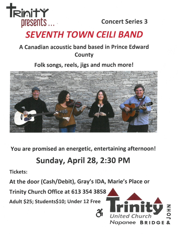 We're looking forward to our April 28th concert in Napanee, Ontario. #celticband #celticfolk #easternOntario #kingstonOntario