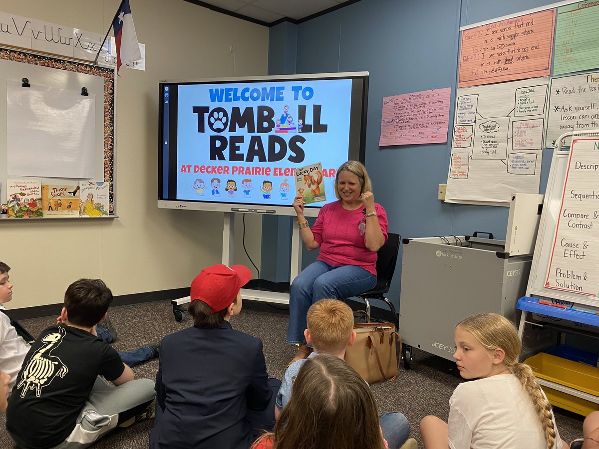 Thank you Mrs. Elster for coming to read to us! @DPEScathyelster <a href="/TISDDPES/">Decker Prairie Elementary</a>