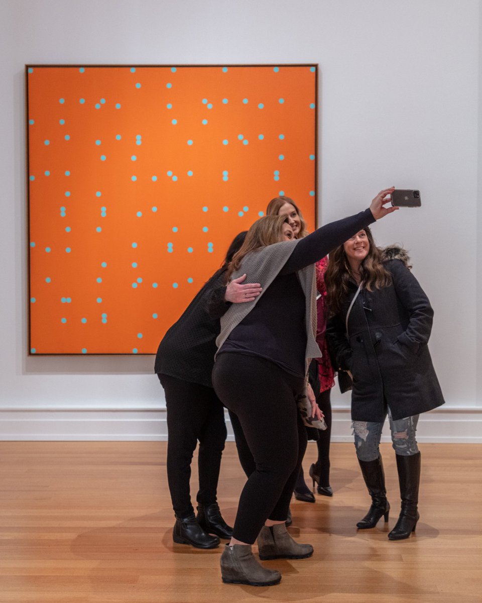 Play Break continues today, April 6, and tomorrow, April 7, with FREE admission for all Erie County, NY residents! Visit buffaloakg.org/playbreak for a full list of activities and events for all ages. . [Visitors with Larry Poons's 'Orange Crush,' 1963. 📷 Jeff Mace] #BuffaloAKG