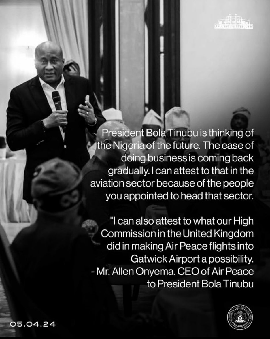 WaleCoventry's tweet photo. CEO of Air Peace thanks President Bola Tinubu https://t.co/3UcRKHPjaT