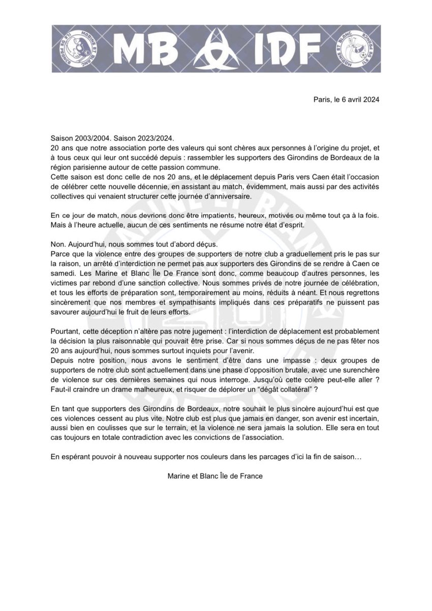 MBIDF's tweet image. Communiqué MBIDF - 6 avril 2024