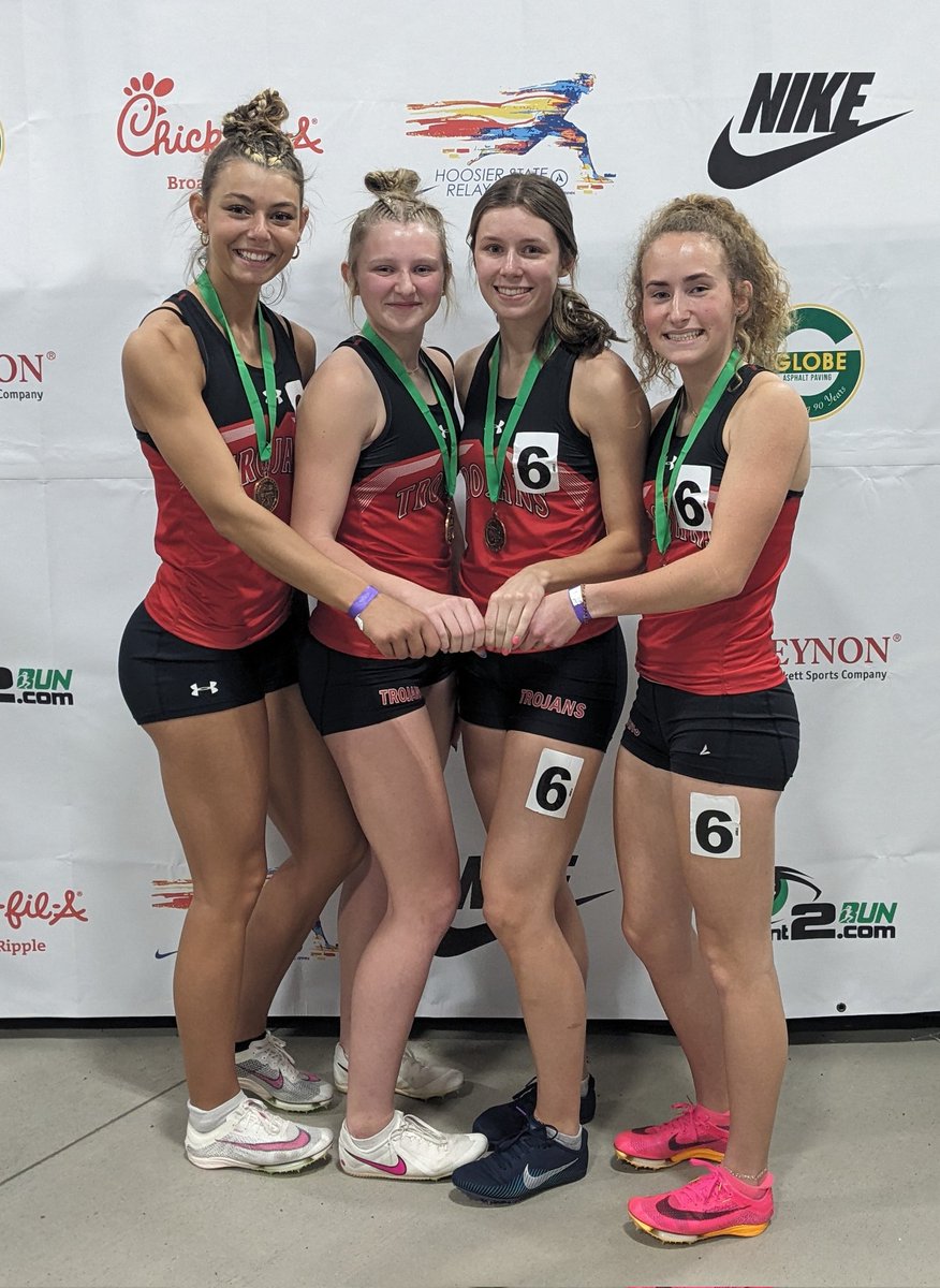 ECentralTrack's tweet photo. Congratulations to our sprint medley (2-2-4-8) of Anna Graf, Lauryn Huber, Jorjia Ferguson &amp; Callie Bentley for winning this event with a 4:14.8! I didn't get a picture but their indoor state picture will do! We're so proud of these ladies! 

@ECTrojanSports @CoachMeganEC https://t.co/pFxsc7W565