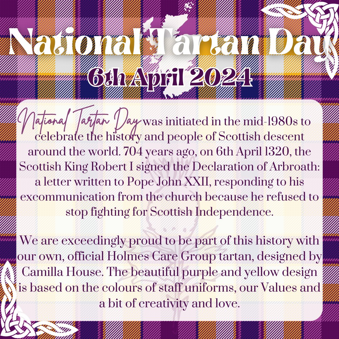Happy National Tartan Day! 🏴󠁧󠁢󠁳󠁣󠁴󠁿 We would love to see your tartan photos: you (or your pets!) wearing tartan, celebrating tartan — whatever/however you like! Please send images to marketing@holmes-care.co.uk 💚 #CareHomeActivities #carehomesuk #socialcare #scotland