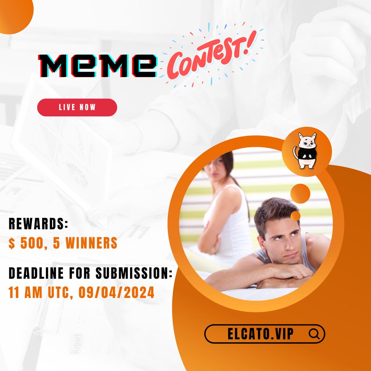 ElCatoSOL's tweet photo. 🚀Meme Lovers and creative chads!📢

Get ready to unleash your meme creativity with the $ELCATO Meme Competition! 🎉

Share your best Elcato memes on Twitter using $ELCATO and tag us 
@ElCatoSol

Rewards awaiting for the most hilarious and viral memes. 

$ELCATO #ELCATO https://t.co/EagnVFE2Hg