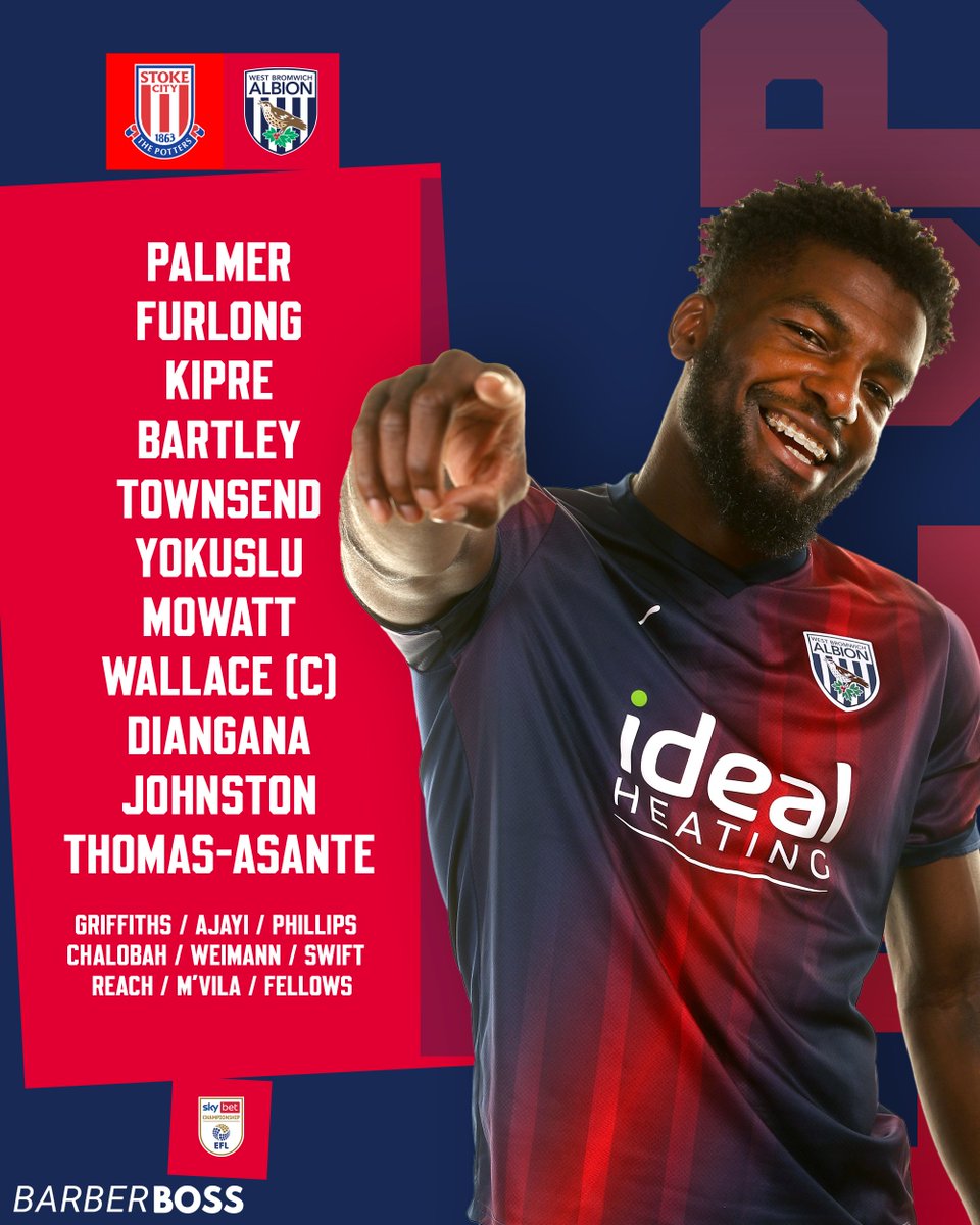Your Albion XI to take on the Potters. 📋 𝐔𝐓𝐀! ❤️💙 @BarberbossUK | #WBA