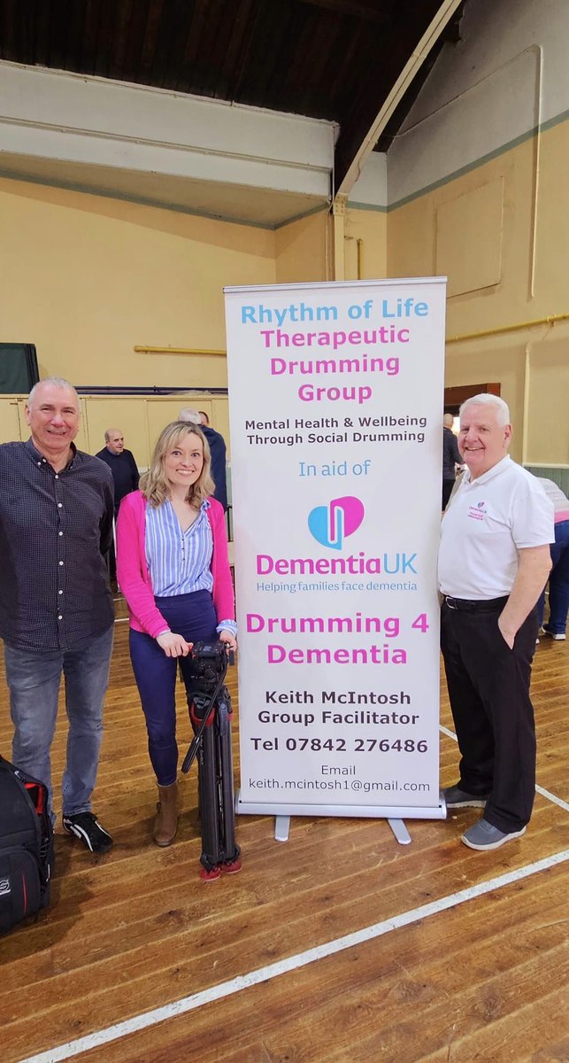 I am thrilled, that this morning, Emma Sweeney came along to record the Drumming with Dementia friends performance, playing along to Tony Christie's version of Thank You For Being A Friend. @Emmasweeneytv #drumming4dementia @DementiaUK