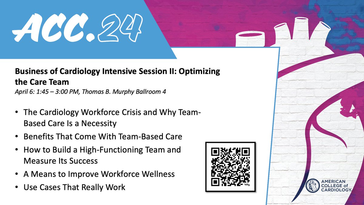 Welcome to #ACC24!! Join us in the Business Intensive ❤️❤️ TODAY 12-3 PM ❤️❤️ to discuss the things we all NEED to know to improve patient care, outcomes and our own wellness! #CardioTwitter #ACCCVManage@tygluckman @Andrea_Price317