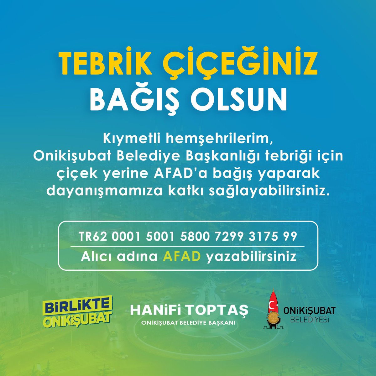 Tebrik Çiçeğiniz Bağış Olsun 💐

#BirlikteOnikişubat