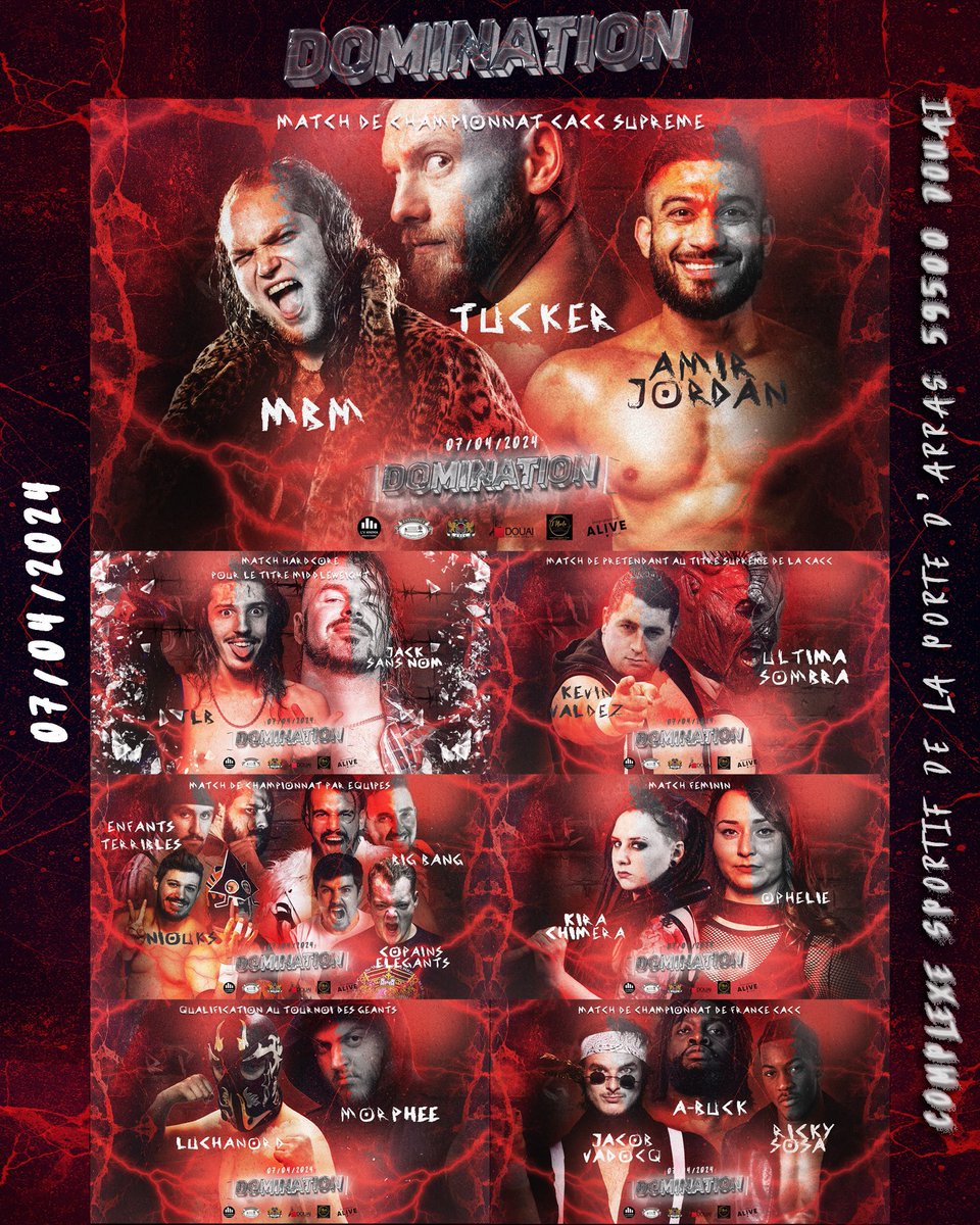 🔴CARTE DE DOMINATION 2024🔴 🎟️ Billets en prévente : my.weezevent.com/domination-2024? SOLD OUT DES PLACES VIP ‼️ BILLET SUR PLACE : 15€ 📆 Dimanche 7 avril 2024 📍 Complexe Sportif de la Porte d’Arras, à Douai 🚪 Ouverture des portes : 14h30 ⌚️ Début du show : 15h30