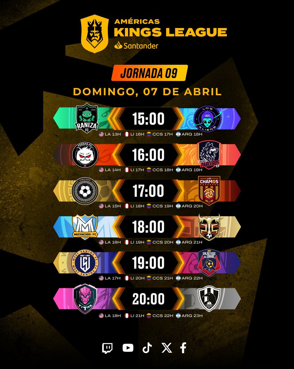 Los horarios de la JORNADA 9

¿Pronósticos de los partidos?

#KingsLeagueSantander