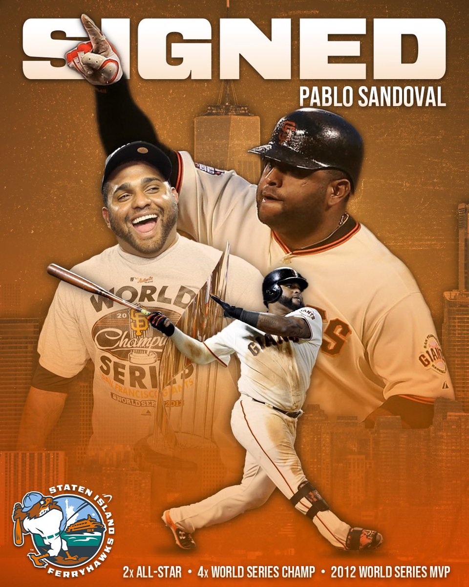 🚨 BREAKING NEWS: The Staten Island FerryHawks have signed former major leaguer, Pablo Sandoval! • The 2x All-Star, 3x World Series Champ, and 2012 World Series MVP is a career .280 hitter with 153 HR’s and 639 RBI’s ⚾️ • Get ready for PANDA-MONIUM 🐼 in #HawkCity 🦅🏙️