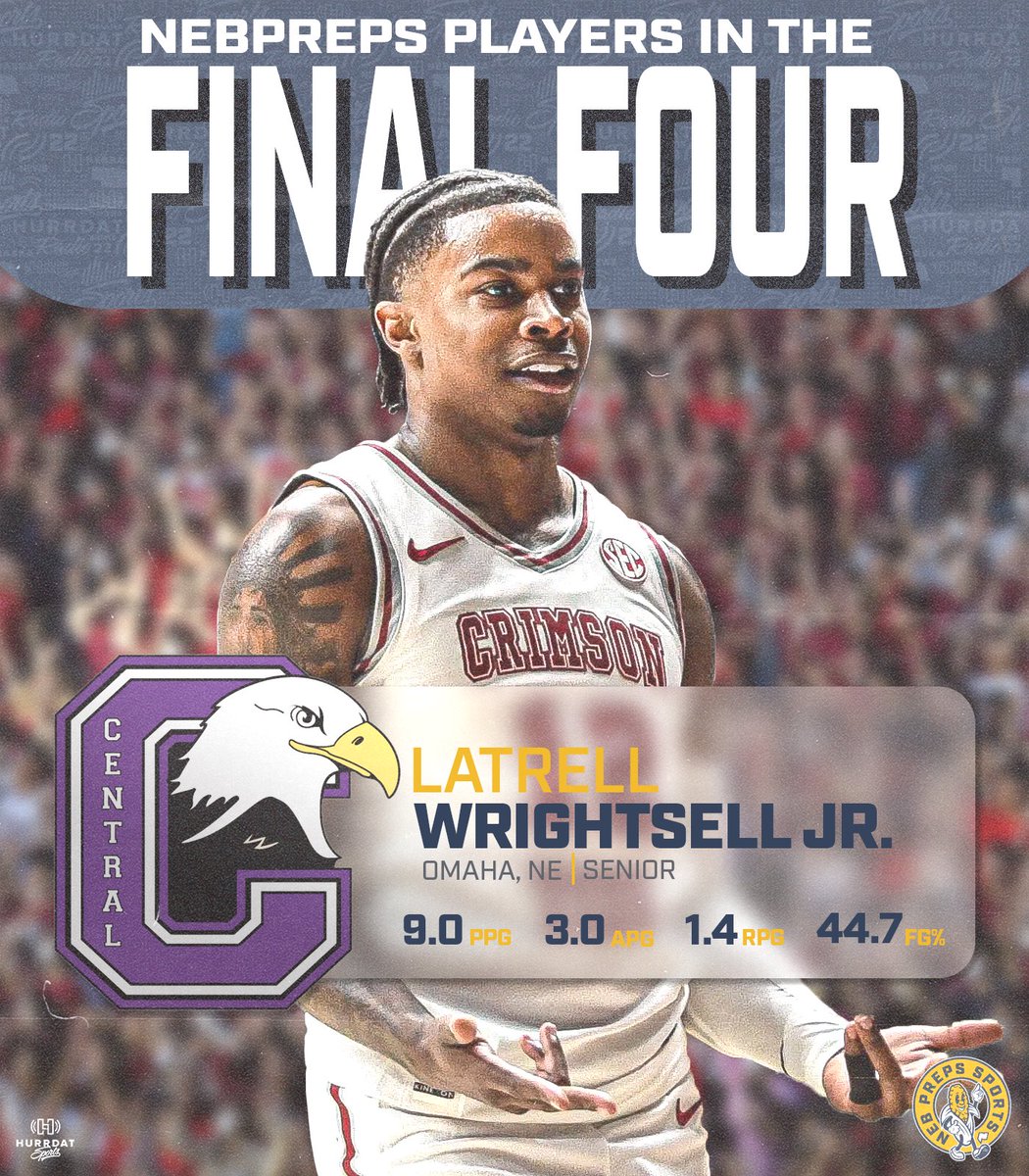 Making Omaha proud! Omaha Central alum and current Alabama guard @LJWrightsell will make his Final Four debut tonight against UConn. #NebPreps | @OPSCHSBBB