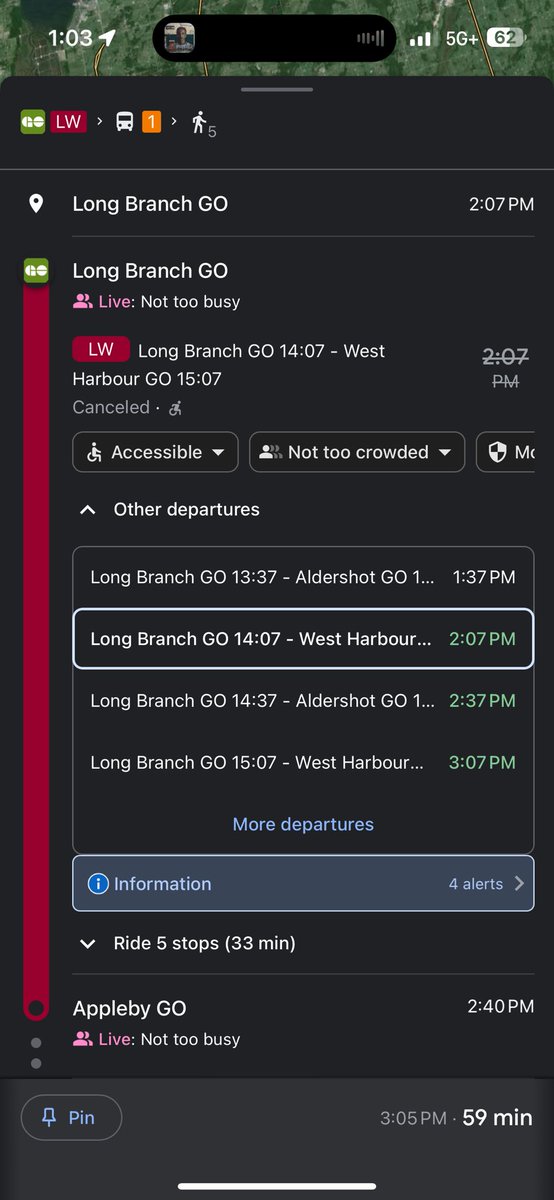 dougalRobertso's tweet photo. @GOtransit Was checking on Google maps and it says all of the future trains are canceled going West. Is this accurate? https://t.co/Fmlh1Q8RVg