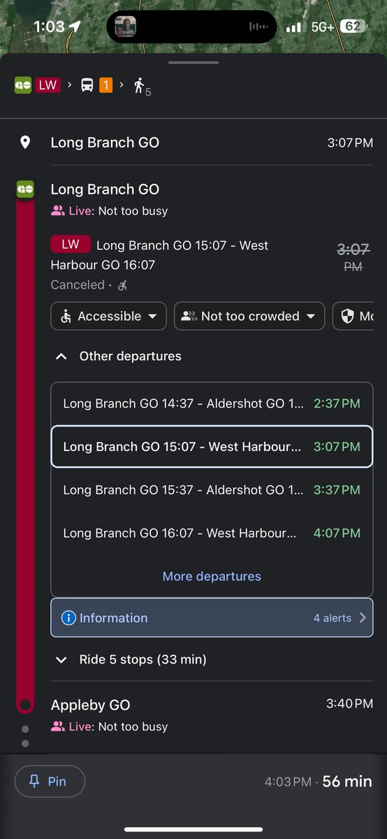 dougalRobertso's tweet photo. @GOtransit Was checking on Google maps and it says all of the future trains are canceled going West. Is this accurate? https://t.co/Fmlh1Q8RVg