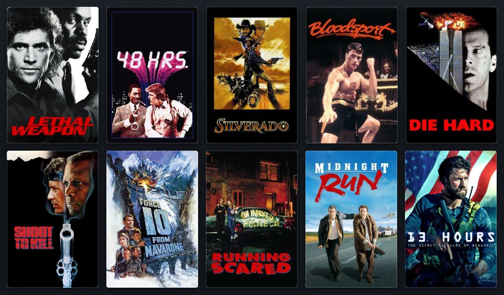 My personal top ten best action movies made by an American studio. No sci-fi, supernatural elements, or super powers allowed. hm: Magnum Force, American Ninja, Commando