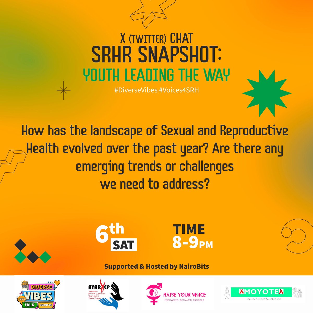 Q1 Let's start by reflecting on the progress made in the SRH sector. What achievements have we seen recently? #Voices4SRH #DiverseVibes @Nairobits @MoyoteKenya @RHRNKenya @AYARHEP_KENYA