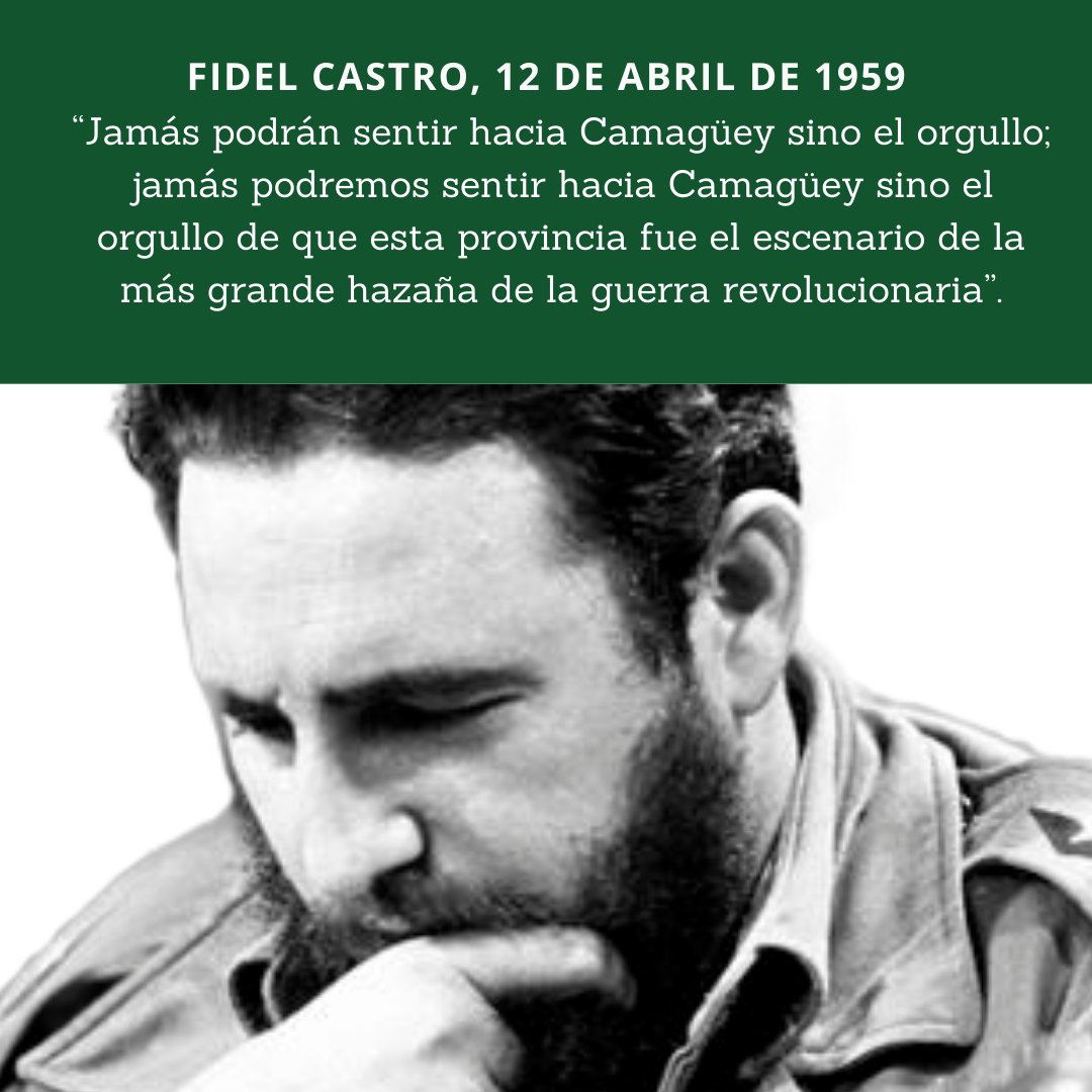 📅12 de abril de 1959 🎙️#FidelCastro expresa: “Jamás podrán sentir hacia Camagüey sino el orgullo; jamás podremos sentir hacia Camagüey sino el orgullo de que esta provincia fue el escenario de la más grande hazaña de la guerra revolucionaria”. 👉bit.ly/2HrRPrw