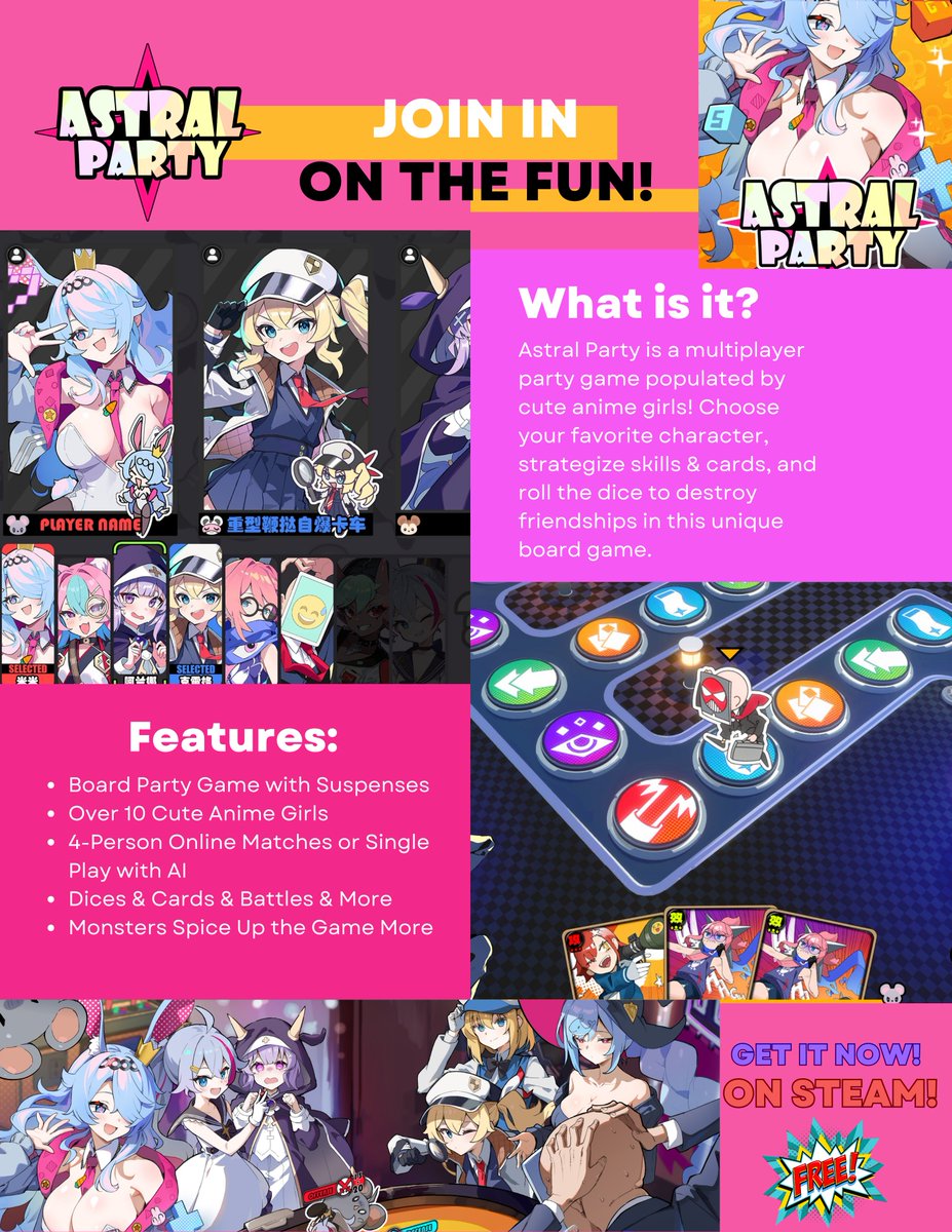 Do you like games like Mario Party, Pummel Party, and Animal Party? Do you wish they had more anime waifus in them?

Now you can look no further
Astral Party might be the perfect game for you!

Download for FREE: game.page/astralparty/Ai…

#AstralParty #PartyGames