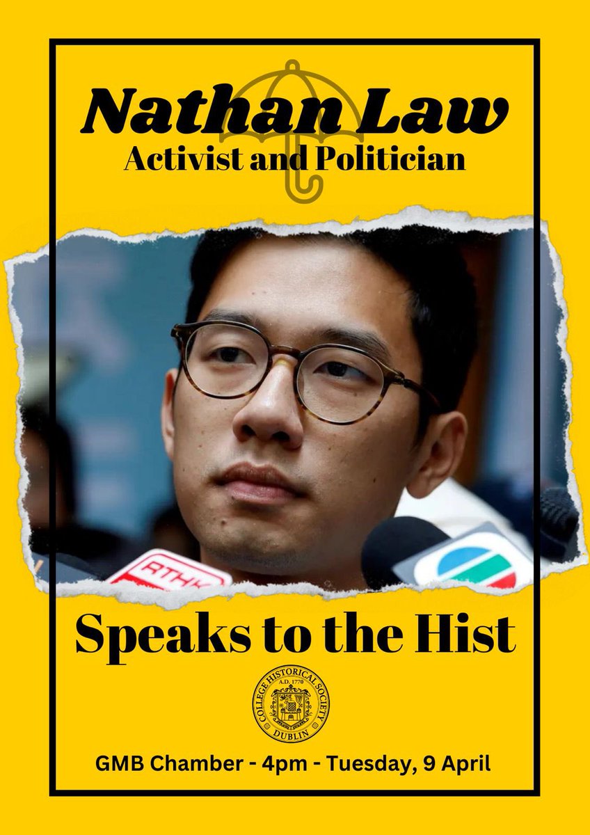 Honoured to be welcoming @nathanlawkc to @tcddublin to award him our Gold Medal for Outstanding Contributions to Public Discourse for his landmark contributions to democracy and discourse in Hong Kong and globally Join us for Nathan’s address and Q&A at 4pm on Tue in the GMB!
