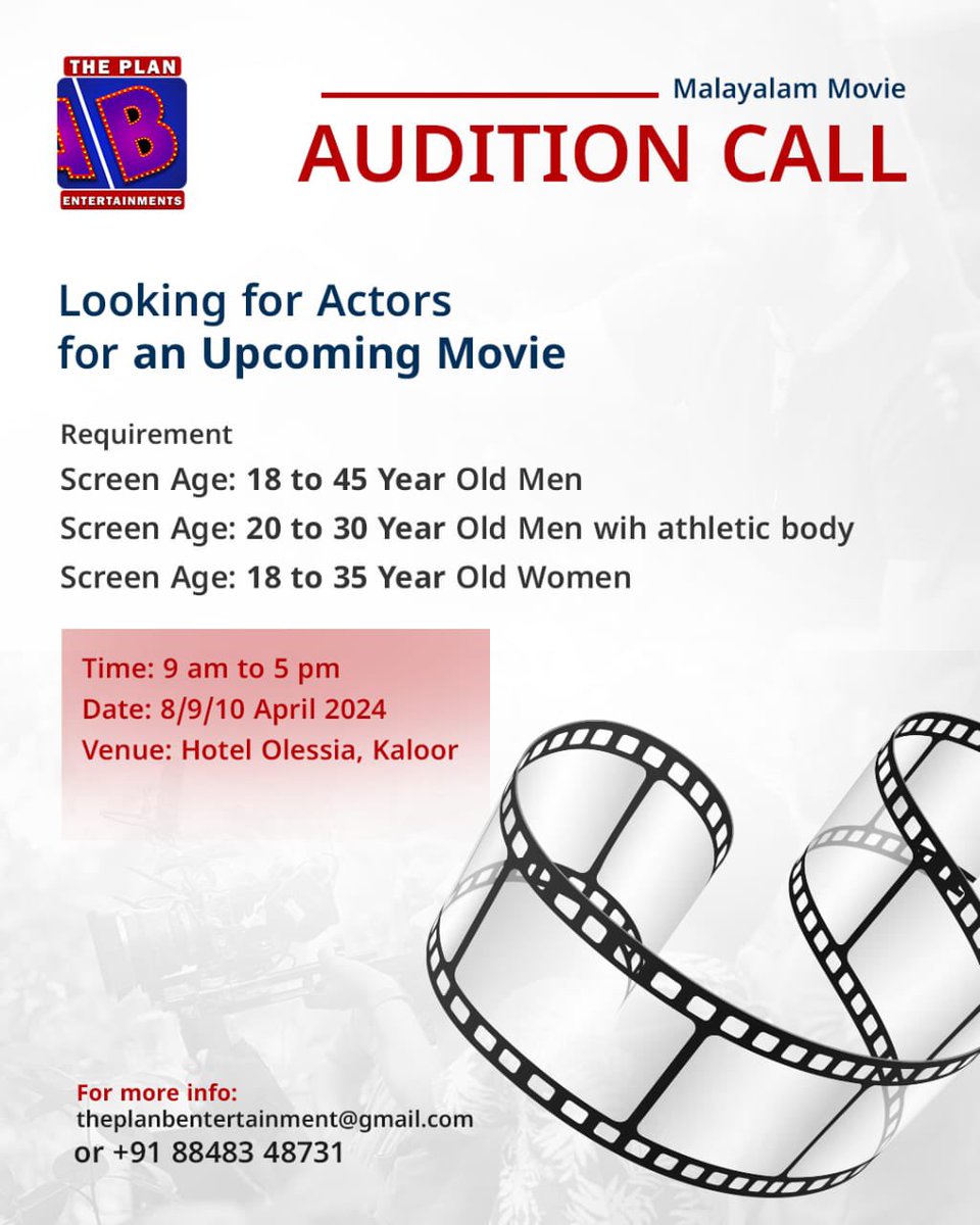 Casting Call 🎭 Feature Film (Malayalam) Looking for Male & Female actors. Check poster for more details! #arh #auditionsarehere #castingcall #malayalam #malayalamcinema #malayalamfilm #malayalammovie #mollywood #femaleactor #maleactor #featurefilm #planbentertainment