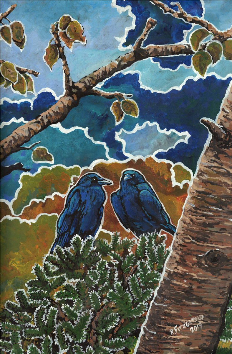 'Crows' (2019) 30' X 20' acrylic on canvas painting by Reilly Fitzgerald. #ReillysArt #Newfoundland #originalArt #CanadianArt #CanadianArtist #crows #trees #painting #Fitzgerald #EaglePhotoStudio #Clarenville