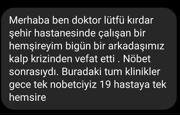 hemsireyizbiz_'s tweet photo. Yoğun mesailer, yoğun iş temposu, tek kişilik tutulan nöbetler, uykusuzluk, stres..
Bugün Lütfi Kırdar Şehir Hastanesi'nde çalışan hemşire arkadaşımız Alperen KALYONCUOĞLU iş çıkışında kalp krizi geçirerek vefat etti. Başımız sağ olsun. https://t.co/no9xUr0DUQ